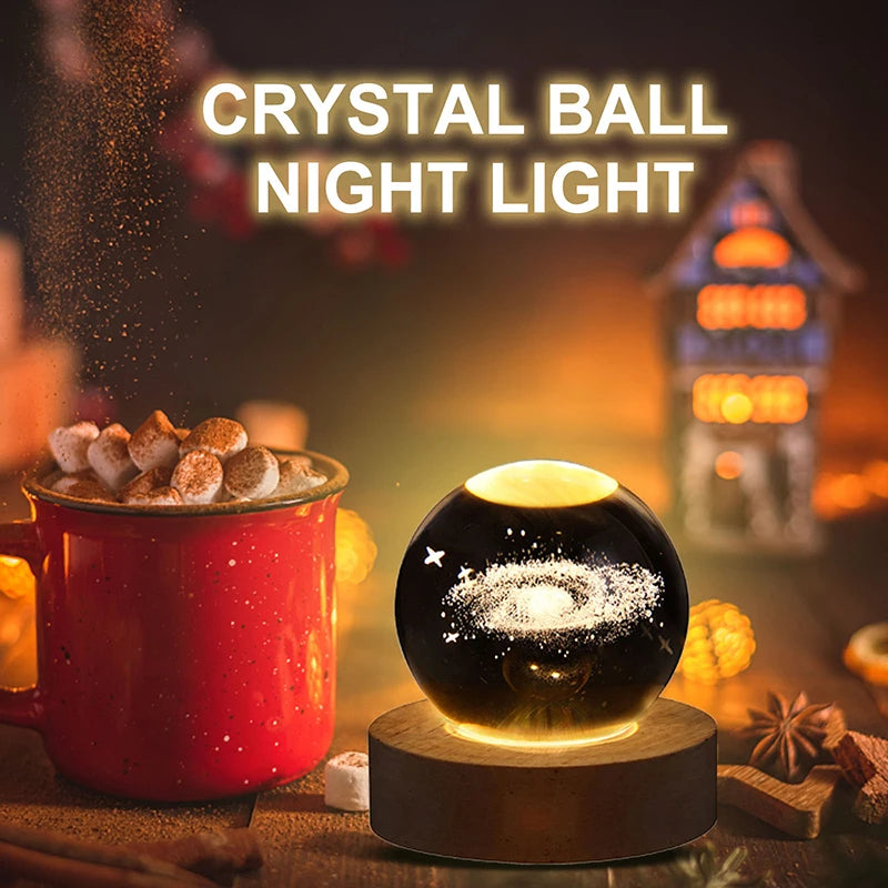 LED Night Light Galaxy Solar System Crystal Ball Children USB Night Lamp Bedroom Ambient Light 3D Planet Moon Lamp Creative Gift